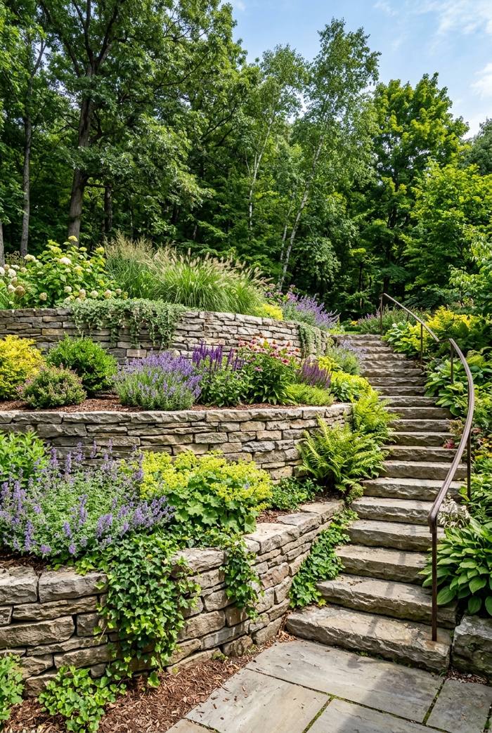 Tiered stone wall